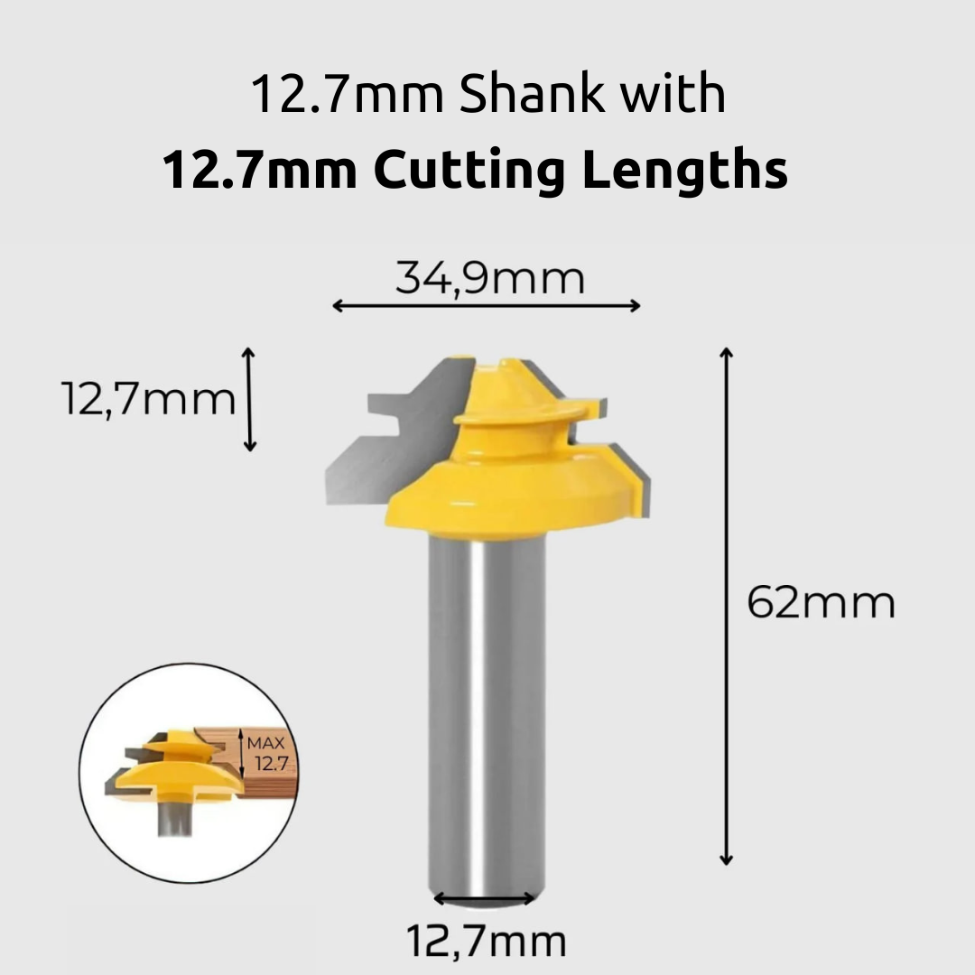 WoodyLock® 45° Lock Miter Router Bit - 12.7mm (1/2") Shank