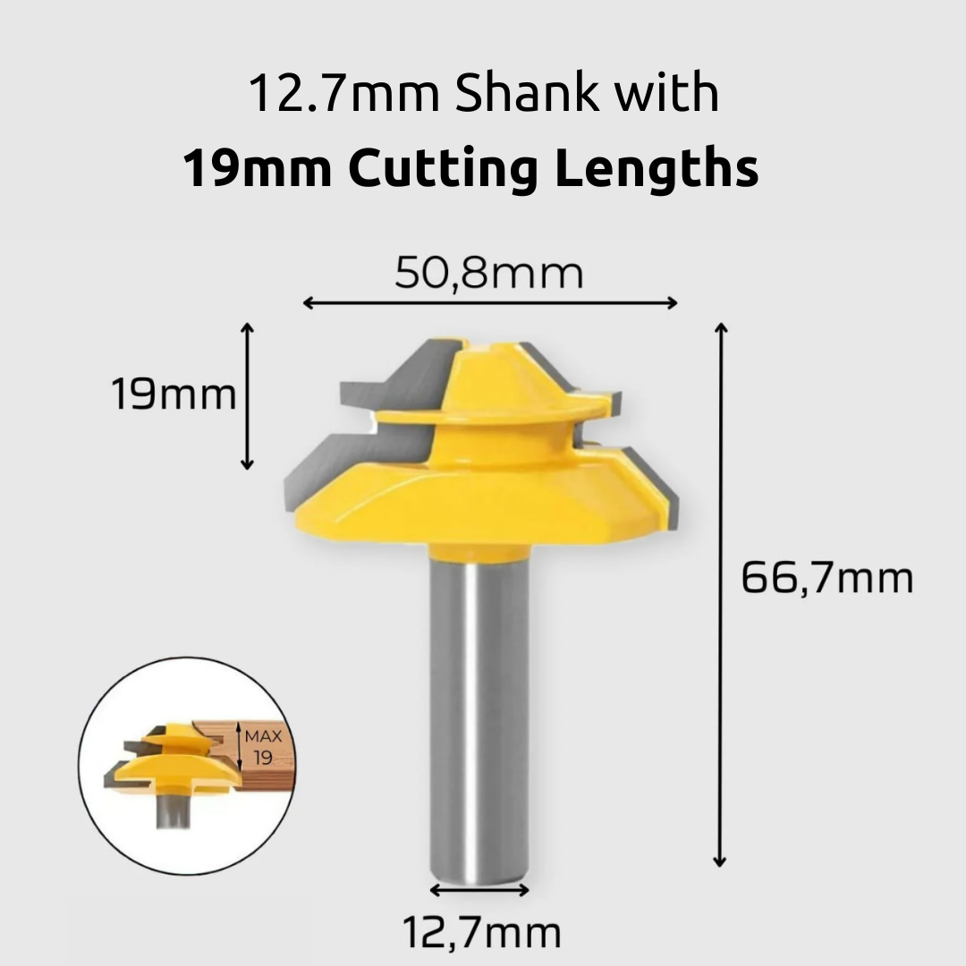 WoodyLock® 45° Lock Miter Router Bit - 12.7mm (1/2") Shank