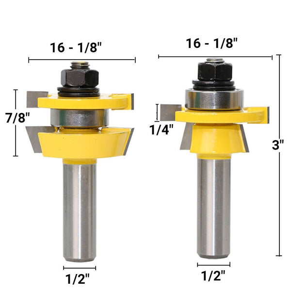 WoodyLock®  Rail & Stile Router Bit - Shaker - 2 Piece Set - 1/2" Shank