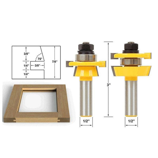 WoodyLock® Rail & Stile Router Bit - Shaker - 2-delige set - 1/2" schacht