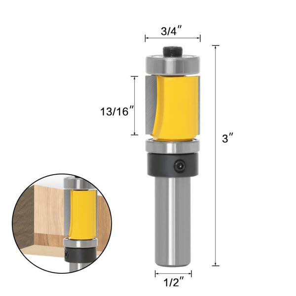 WoodyLock® Template & Flush Trim Double Bearing Router Bits - 1/2" Shank