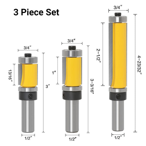 WoodyLock® Template & Flush Trim Double Bearing Router Bits - 1/2" Shank